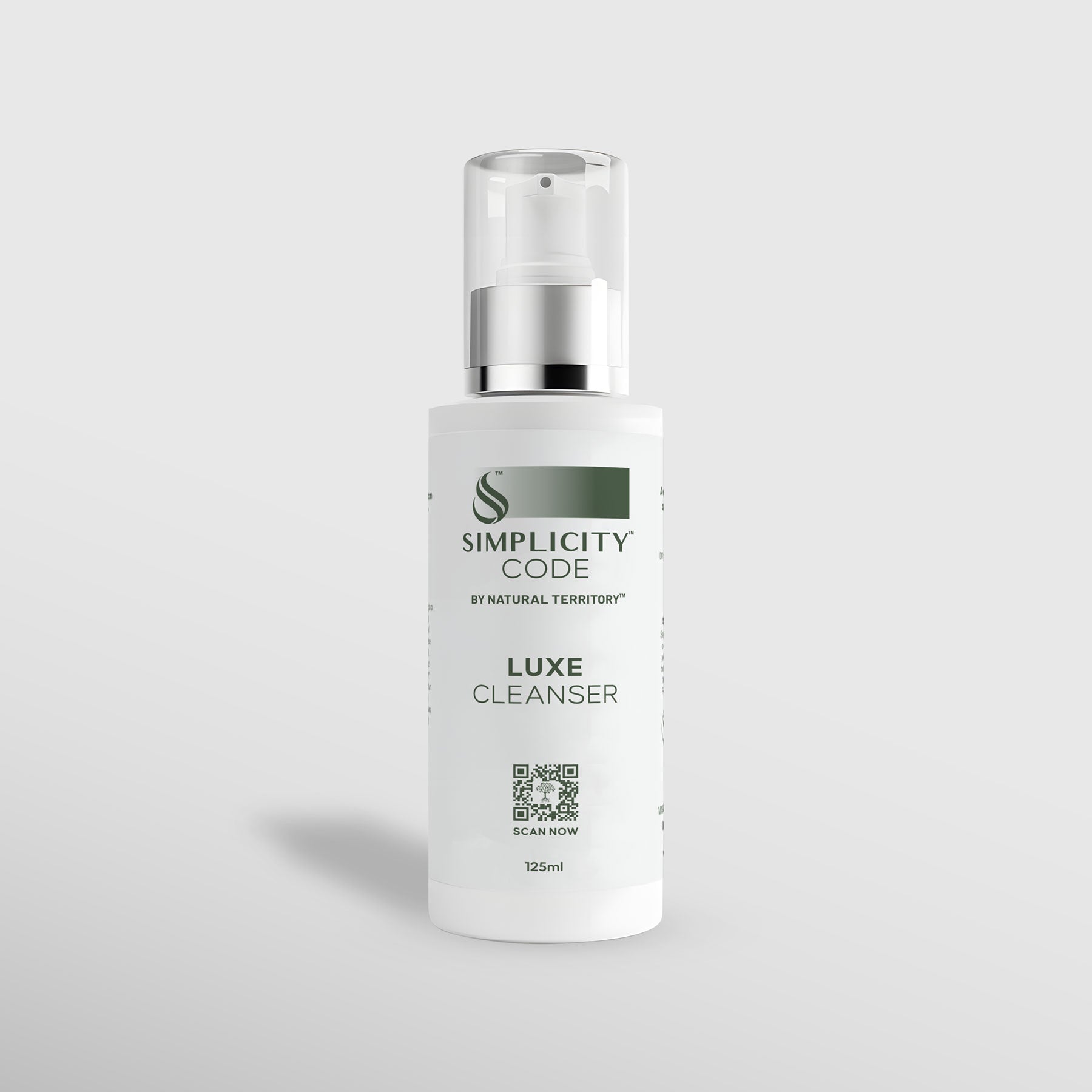 Simplicity Code Luxe Cleanser bottle on a light gray background 125ml